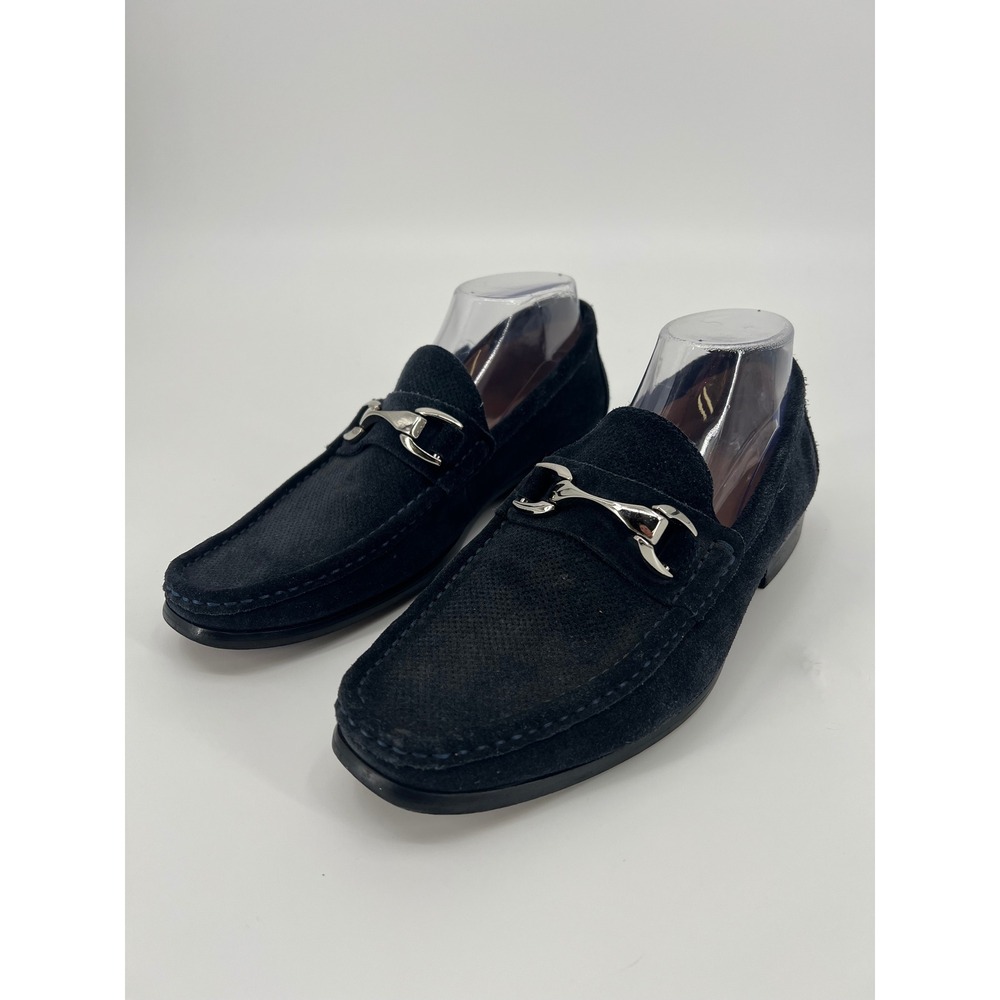 Saks Fifth Avenue Donato Mens 7.5 Navy Blue Suede Bit Loafers Perforated Shoes